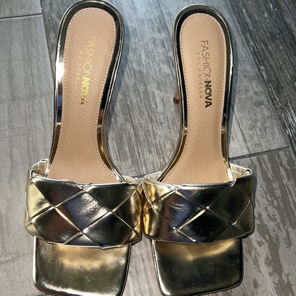 Fashion Nova Heels- Cut You Off Mules- Gold - Picture 2 of 12
